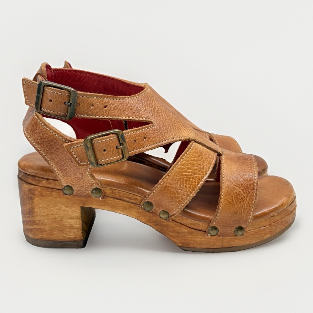 Bed Stu Womens 8 Devlin Platform Sandals Brown Leather Gladiator Open Toe Wooden